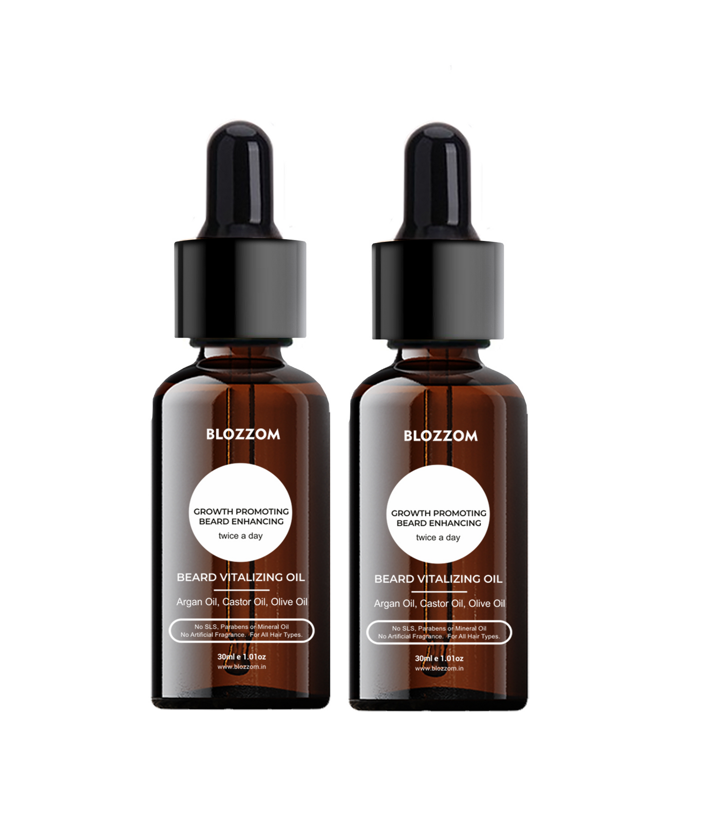 Blozzom Beard Oil for fuller & longer hair with Argan, Castor Oilve Oil along with Blend of 17 Essential Oils 30ml